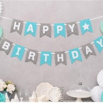 펠트 리본생일가랜드 (민트앤그레이)